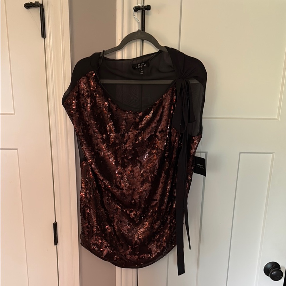 Robert Rodriguez Black and Brown Sequin Blouse